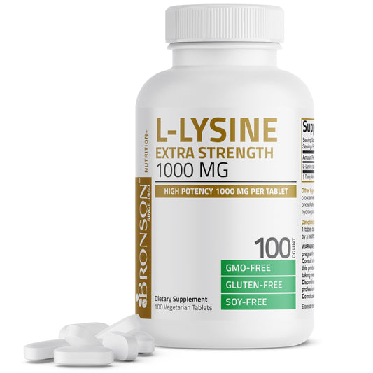 Bronson L-Lysine vista frontal del frasco que transmite confianza