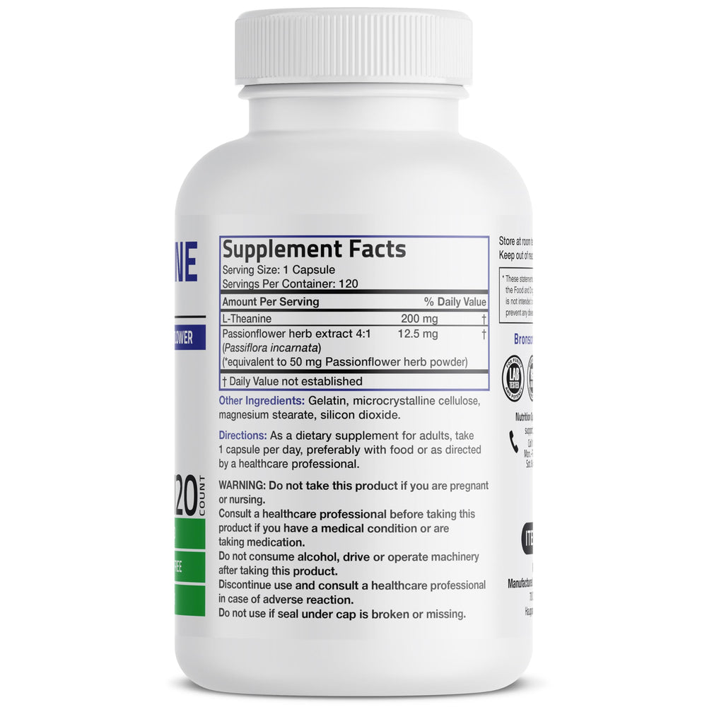 Bronson L-Theanine 200 mg etiqueta ingredientes clara y útil.