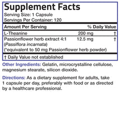 Bronson L-Theanine 200 mg caja externa y frasco visibles.