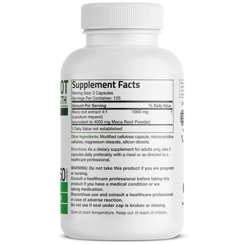 Bronson Maca envase de 250 cápsulas para consumo diario.