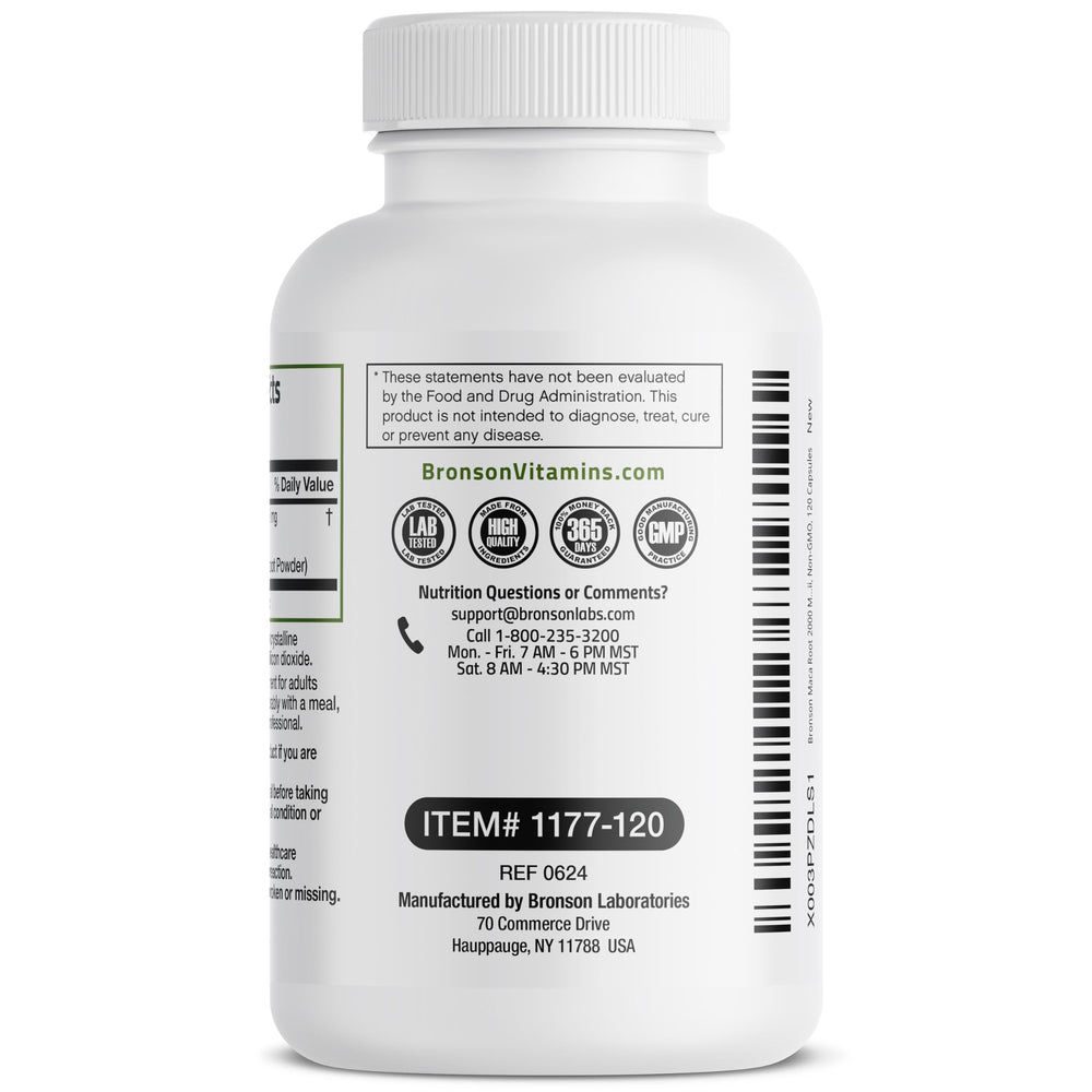 Bronson Maca Raíz cápsulas apariencia natural.