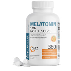 Bronson melatonin bottle showing nightly calm support for a peaceful routine