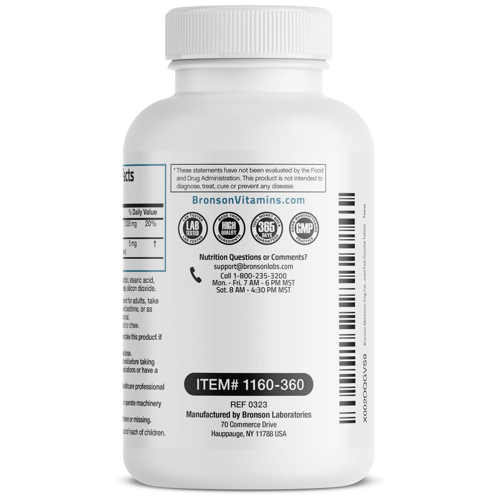 Bronson melatonin orange flavor label communicates pleasant taste during night rituals