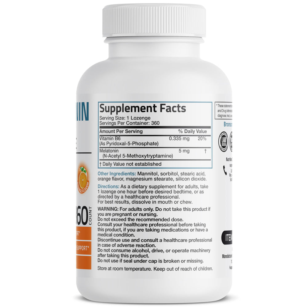 Bronson melatonin tablets closeup highlighting quick-dissolve action for bedtime use