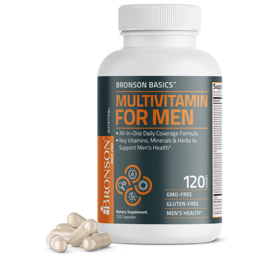 Bronson Multivitamin Hombres – botella: apoyo diario de energía y bienestar.