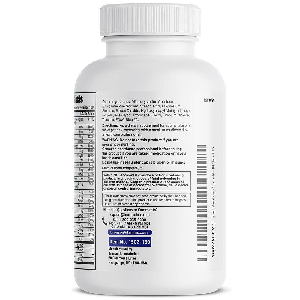 Bronson ONE nutrition facts panel close-up for complete minerals