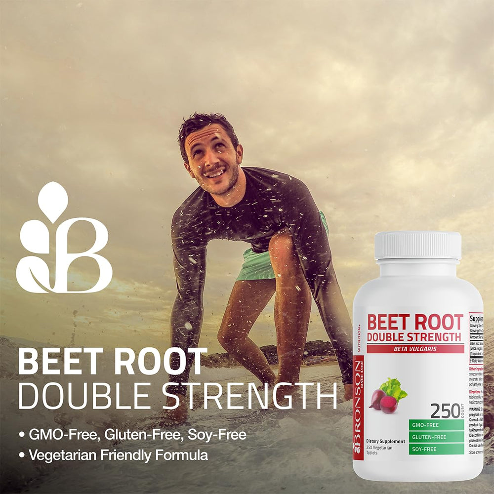 Bronson Beet Root Double Strength etiqueta clara con información de calidad.