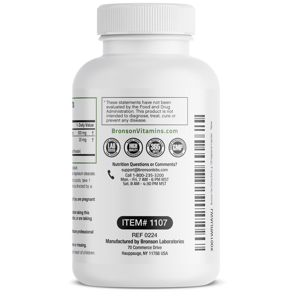 Bronson Tart Cherry Extract Celery Seed Capsules - envase con sello cgmp para calidad y seguridad