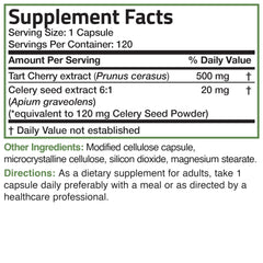 Bronson Tart Cherry Extract Celery Seed Capsules - etiqueta de seguridad y calidad para tranquilidad