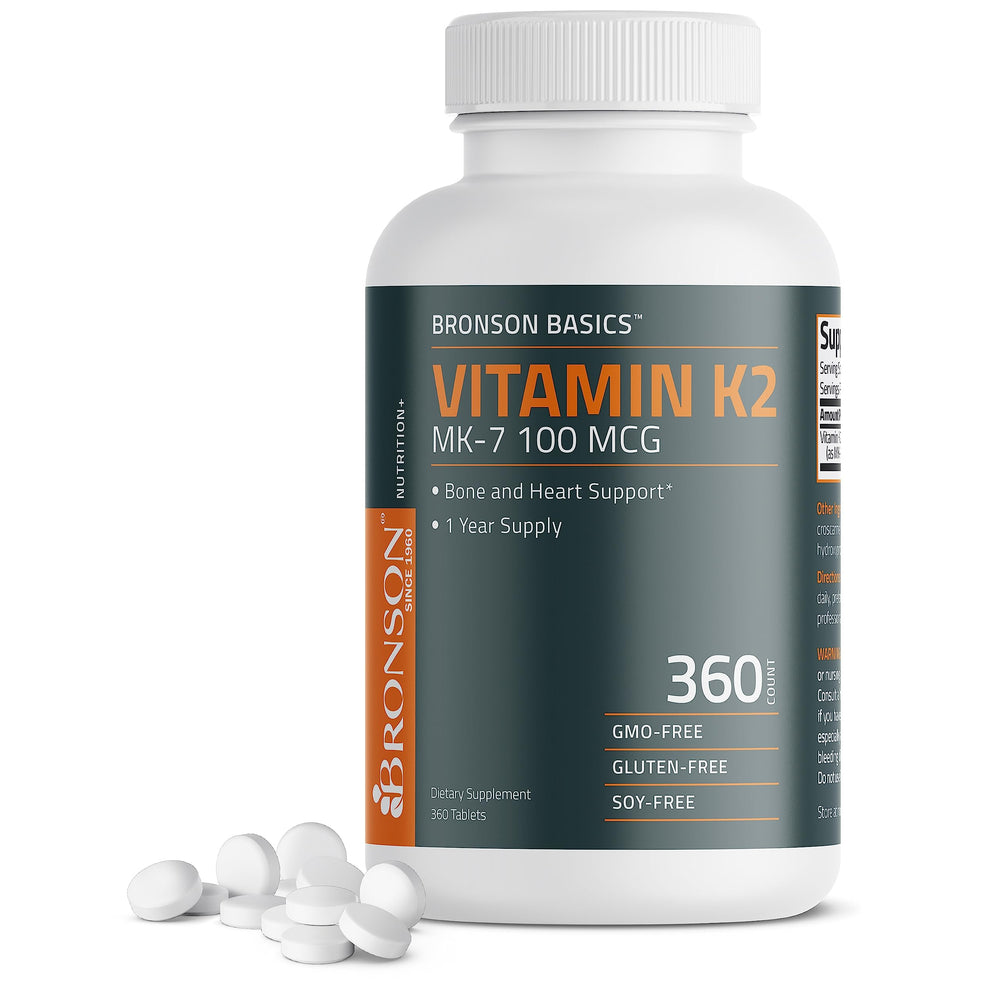Bronson Vitamin K2 MK-7 100 mcg en tabletas para soporte óseo