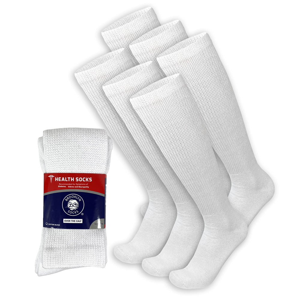 Brooklyn Socks vista frontal del paquete, seis pares blancos para comodidad diaria
