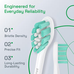 Brushmo cabezal en acción sobre dientes, mejor acceso a la línea gingival