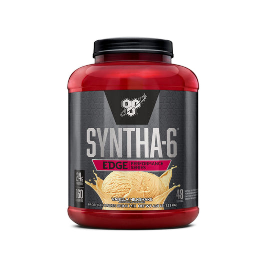BSN envase Syntha-6 Edge frontal muestra diseño y beneficio sabor cremoso