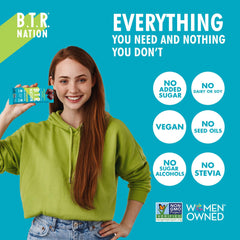 B.T.R. barra en mesa de desayuno saludable, beneficio alternativa nutritiva