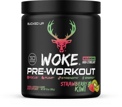 Bucked Up envase frontal mostrando diseño y sabor Fresa Kiwi, atractivo visual