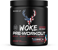 Bucked Up bote frontal Rocket Pop mostrando diseño y beneficio energético