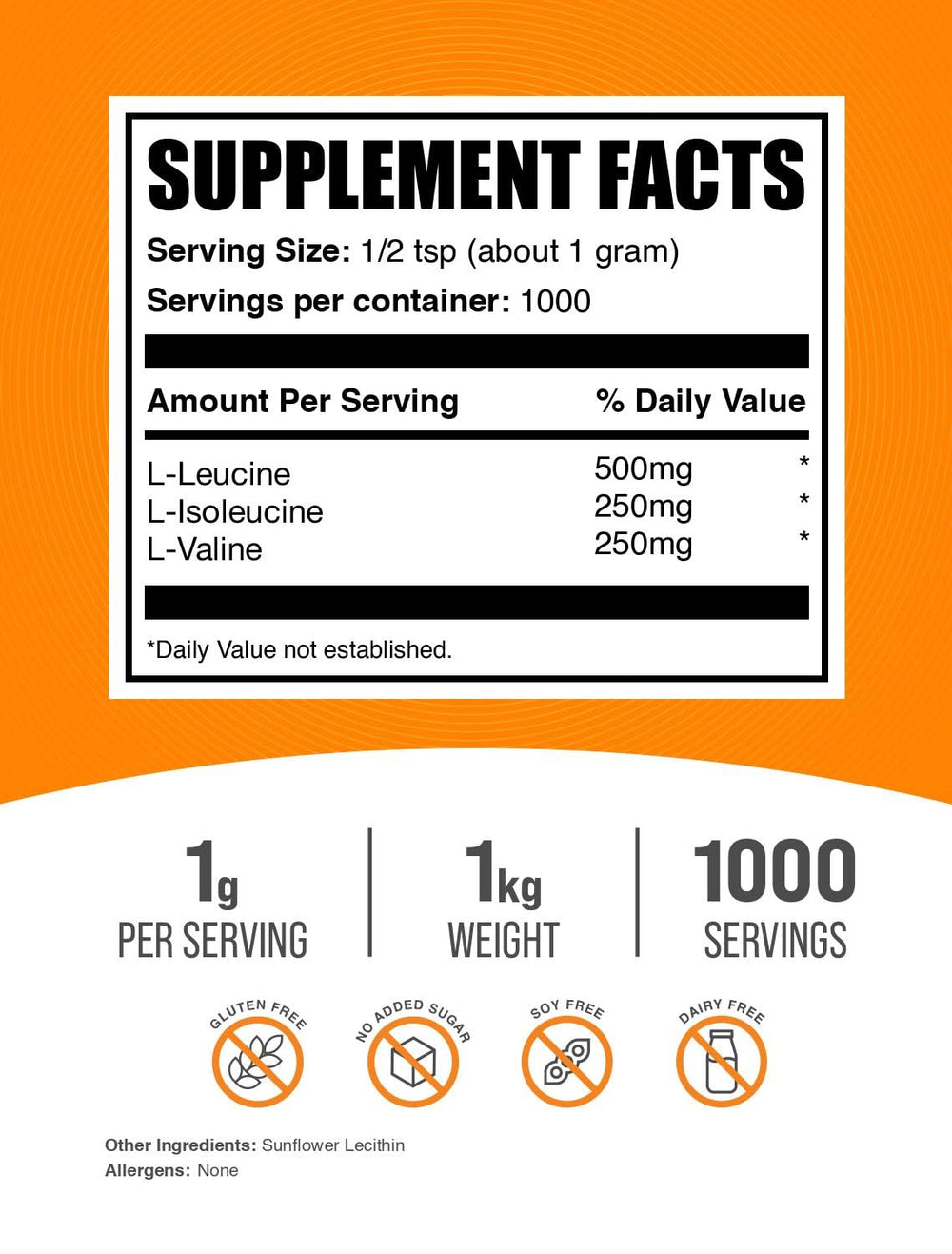 BulkSupplements BCAA 2:1:1 en envase de 1 kg para régimen deportivo