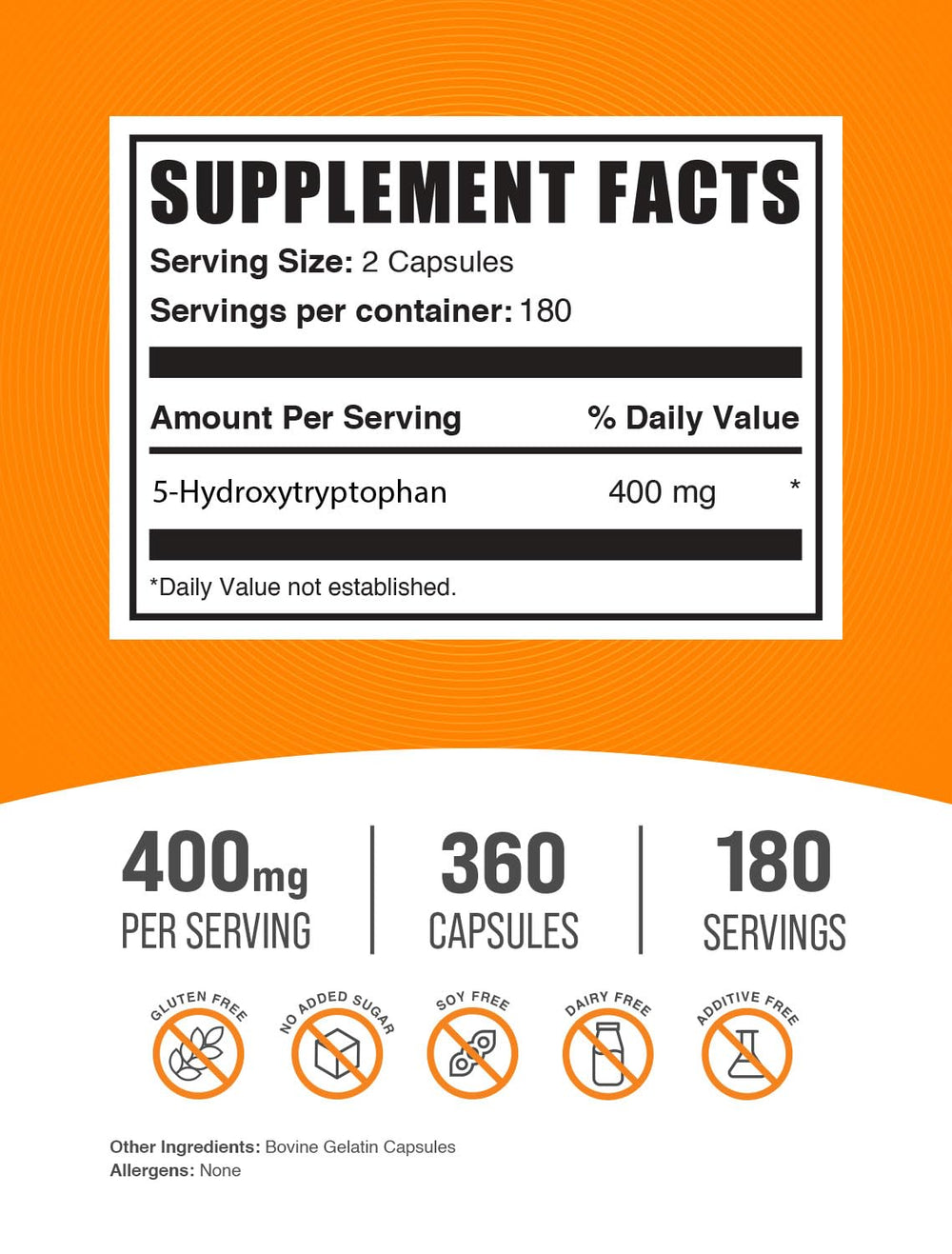 Detalle de una cápsula de BulkSupplements 5-HTP mostrando textura y tamaño, fácil de tragar