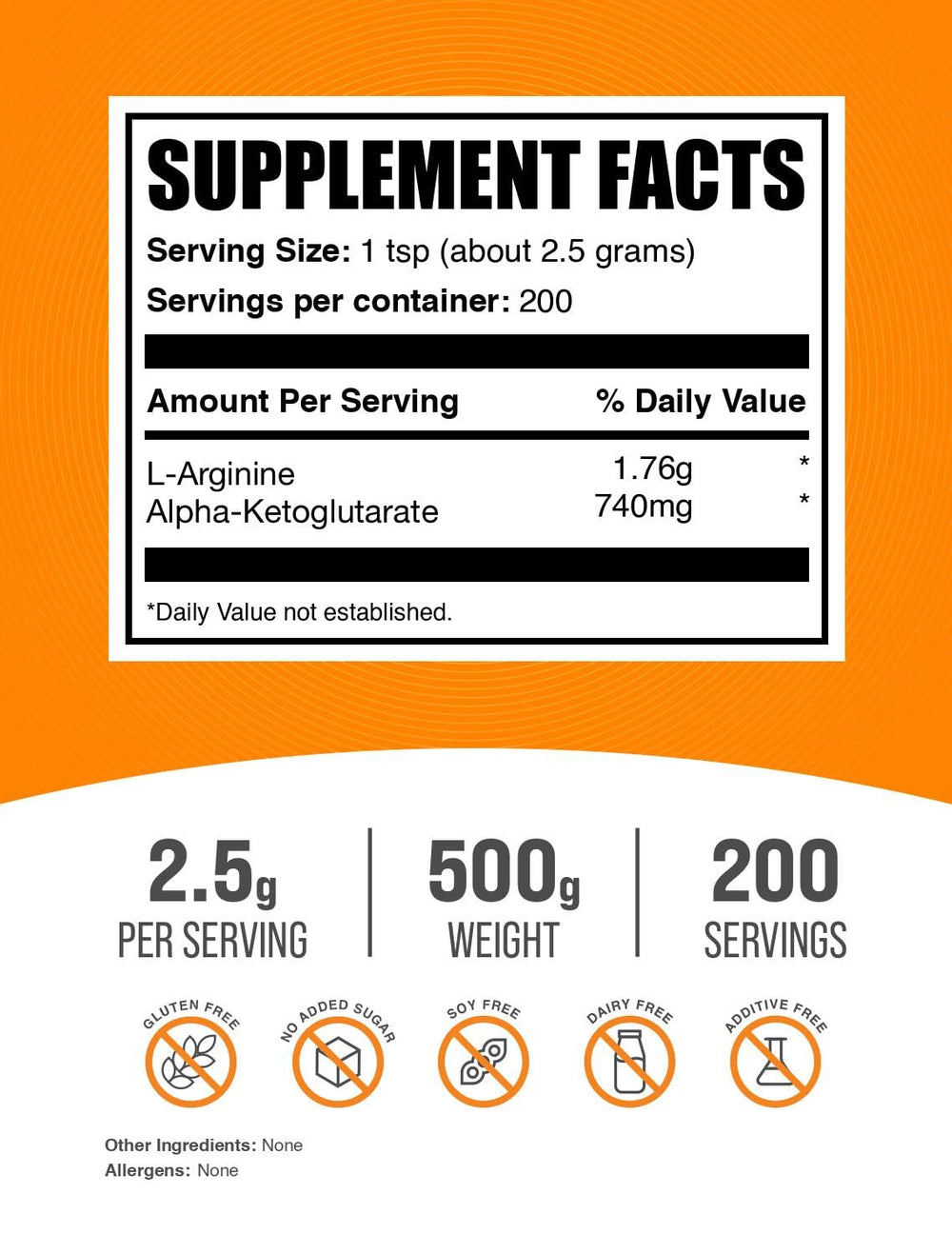 BulkSupplements AAKG polvo, cuchara medidora para dosis práctica