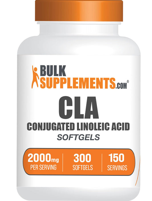 BulkSupplements CLA 2000 mg en botella, complemento práctico para energía diaria.