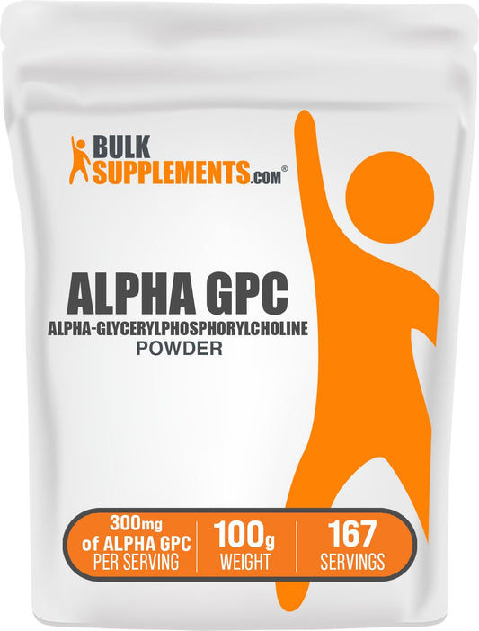 BulkSupplements Alpha GPC polvo en bote de 100 g, fácil de añadir a batidos
