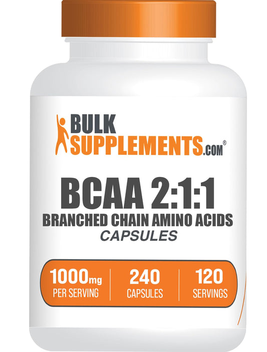 Bulksupplements BCAA 2:1:1 cápsulas para entrenamiento fáciles de tomar y apoyar la energía