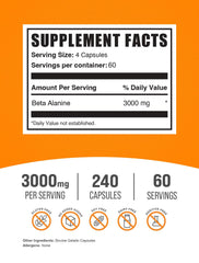 Bulksupplements Beta alanina: cápsulas dosis 3000 mg para rendimiento.