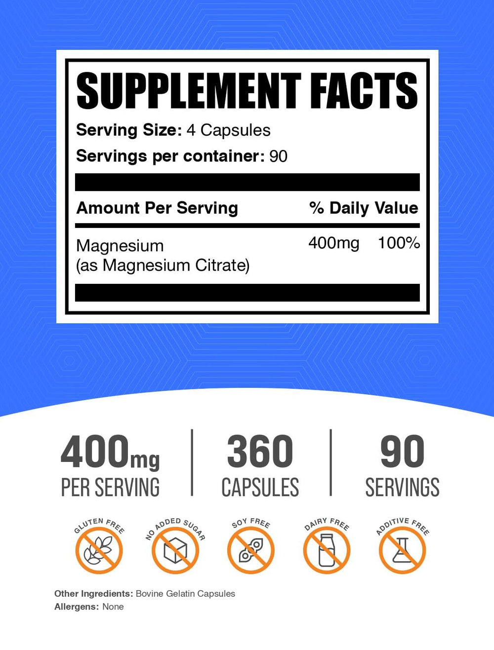 BulkSupplements Citrato de Magnesio: porciones diarias en cápsulas para suplementación conveniente