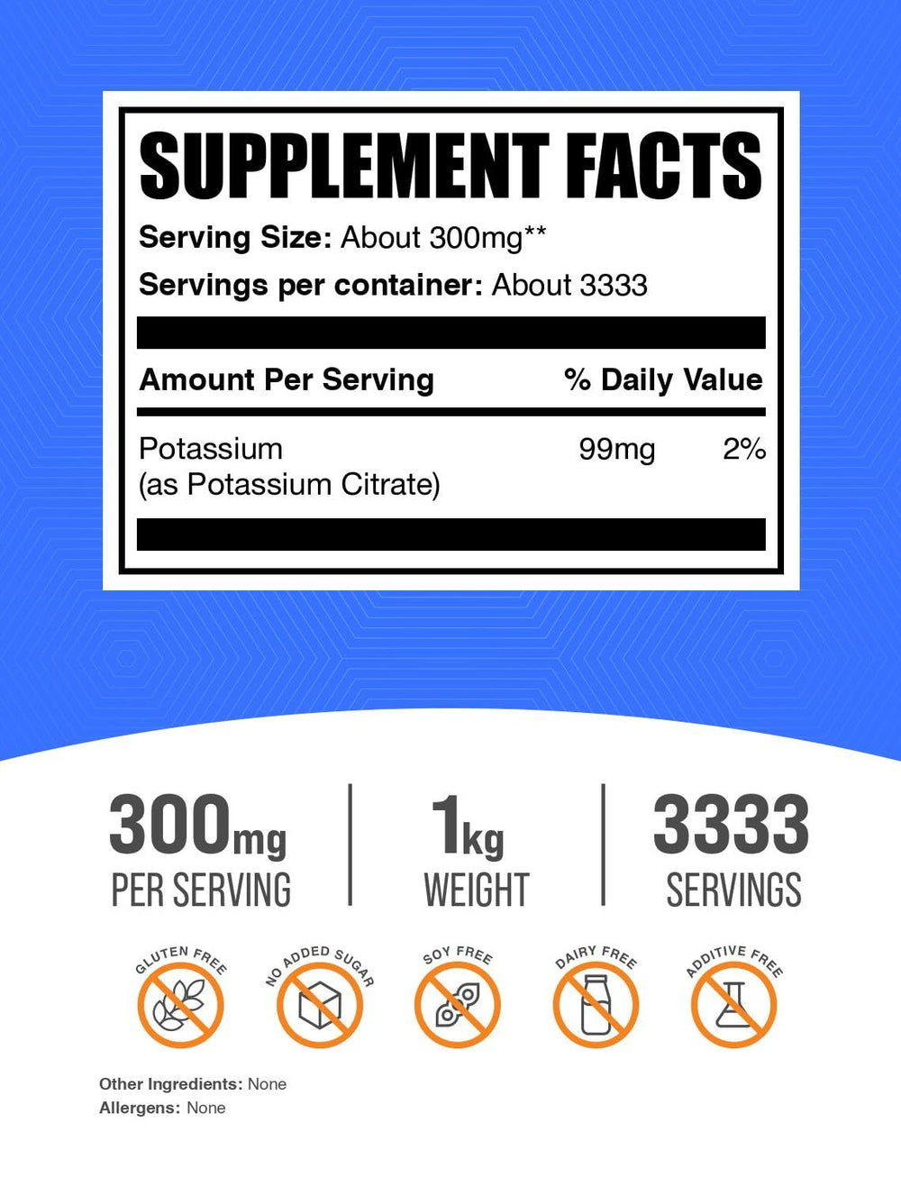 BulkSupplements Citrato de potasio en polvo con medidor para porciones precisas.