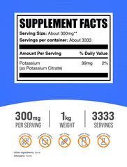 BulkSupplements Citrato de potasio en polvo con medidor para porciones precisas.