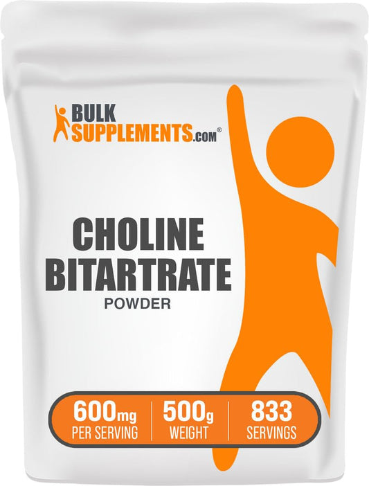 BulkSupplements Colina Bitartrato polvo: útil para batidos diarios y apoyo nutricional.