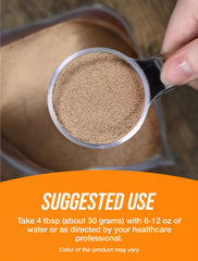 BulkSupplements comparación de tamaño con taza medidora que muestra porciones fiables