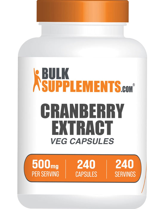 Cápsulas BulkSupplements Cranberry Extract en frasco para la rutina diaria