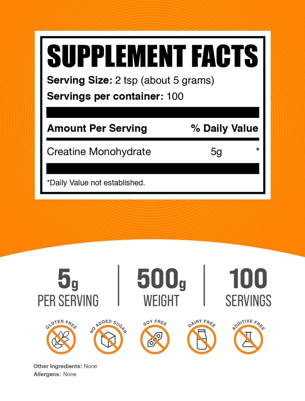 BulkSupplements creatina monohidrato en polvo, envase de 500 g para sesiones de entrenamiento