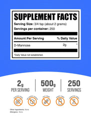 BulkSupplements cucharada con polvo fino de D-Mannosa, textura pura y soluble