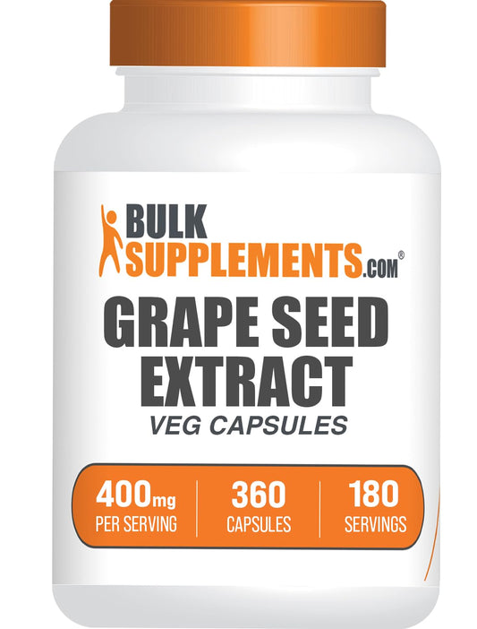 BulkSupplements extracto semilla uva cápsulas, práctico uso diario y apoyo antioxidante.