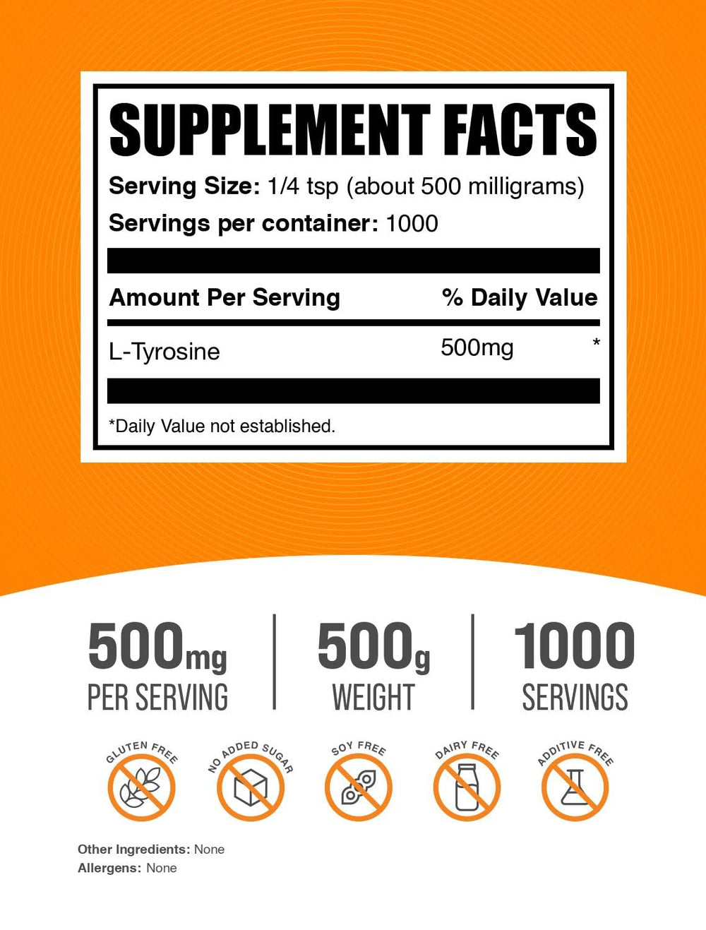 Polvo de L‑Tirosina BulkSupplements en primer plano, textura fina y fácil de mezclar