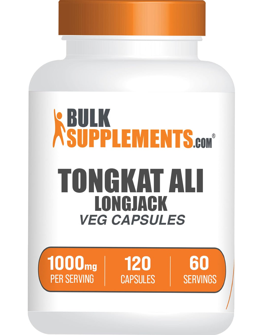 BulkSupplements envase frontal de Longjack muestra tamaño y cápsulas veganas