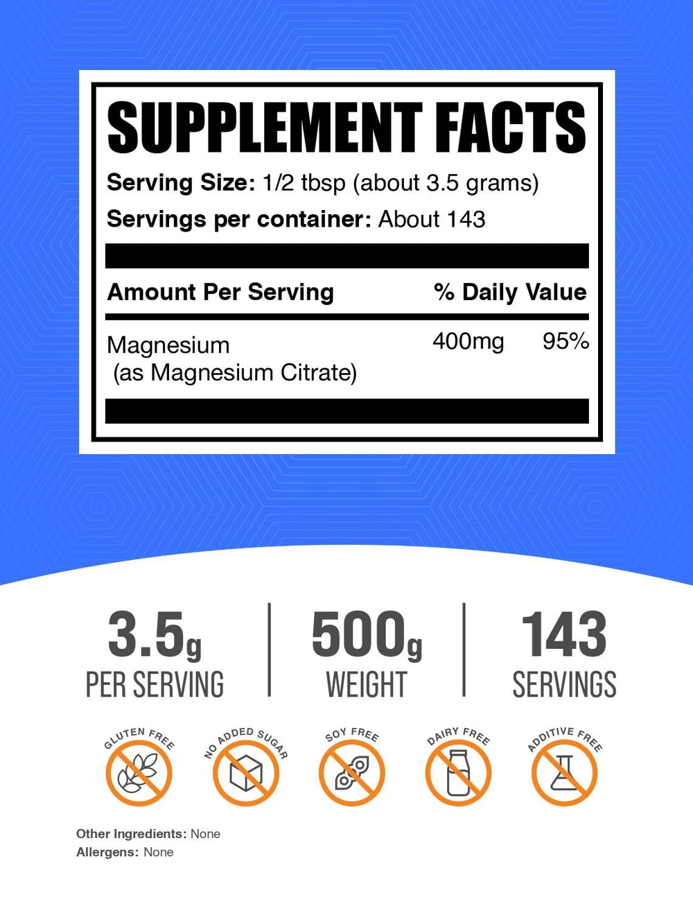 BulkSupplements textura fina del polvo de citrato de magnesio para disolución rápida