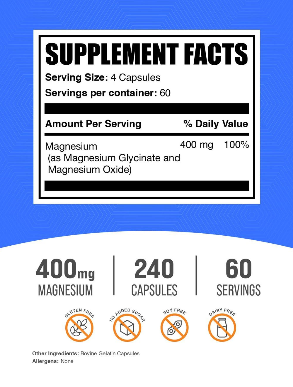 BulkSupplements detalle de cápsula de Magnesium Glycinate textura lisa fácil de tragar