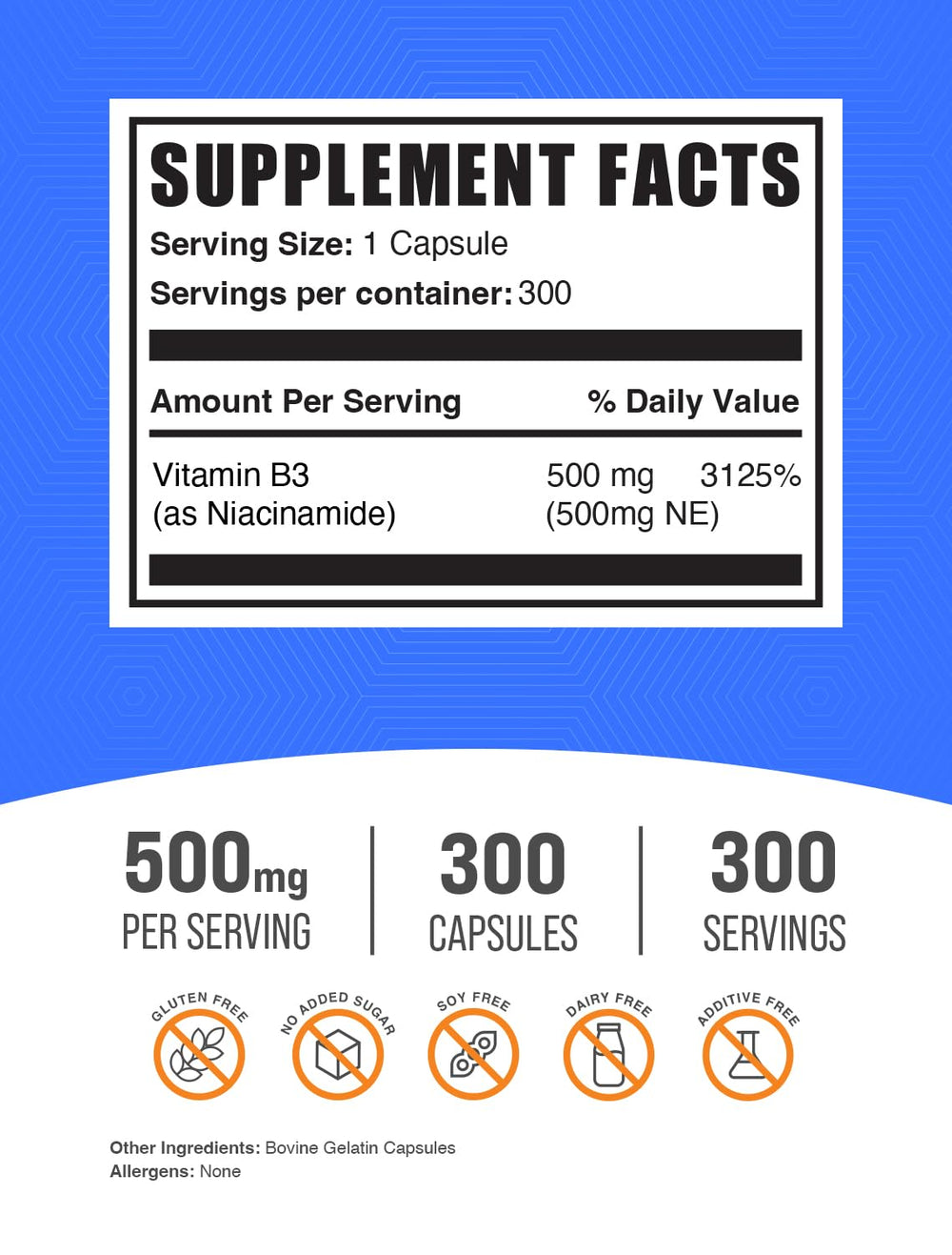 BulkSupplements detalle de cápsula de niacinamida mostrando textura y facilidad de ingestión