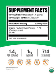BulkSupplements detalle de textura del polvo de psyllium, fino y fácil de mezclar