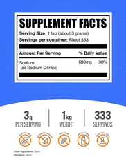 BulkSupplements textura fina del polvo de citrato de sodio para dosificaciones precisas