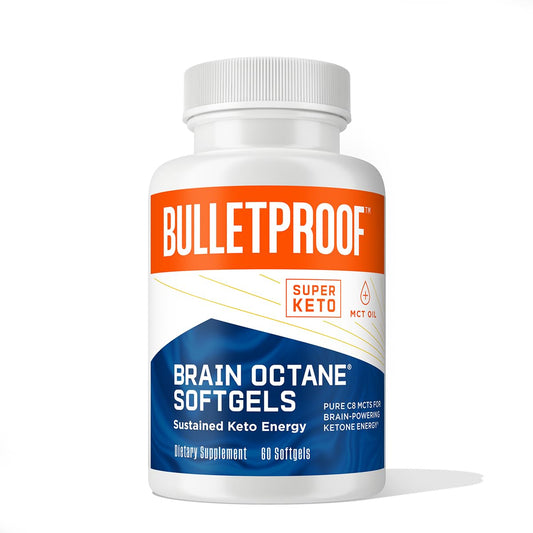 Bulletproof Brain Octane Softgels en botella para energía sostenida durante el día