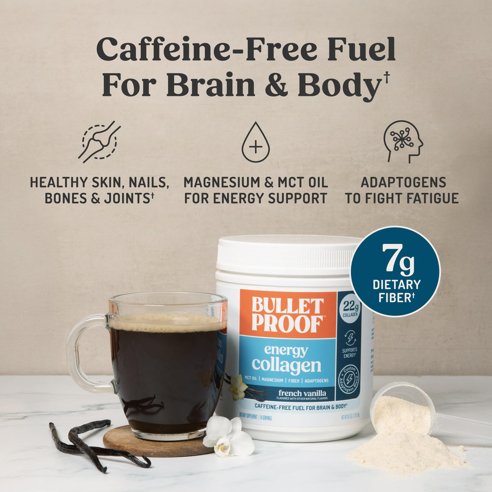 Detalle de la etiqueta Bulletproof con lista de ingredientes y beneficios claros