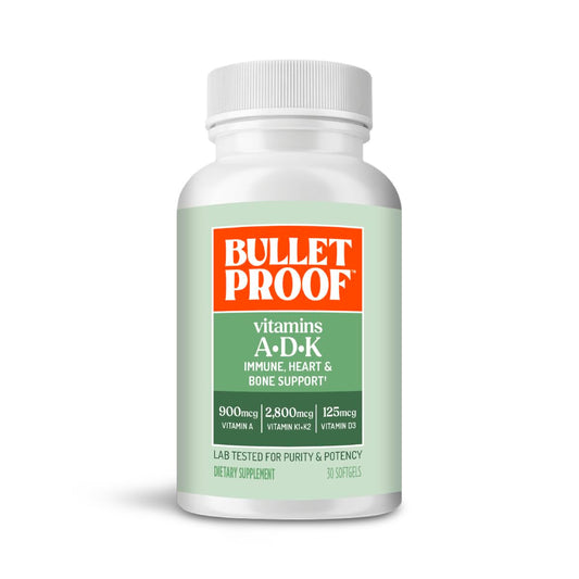 Bulletproof frasco delante mostrando el envase y beneficio de conveniencia