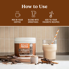 Bulletproof presentación de ingredientes con MCT y colágeno destacando energía estable