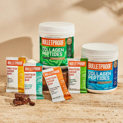 Pack Bulletproof con 12 barras de colágeno para aporte de proteína.