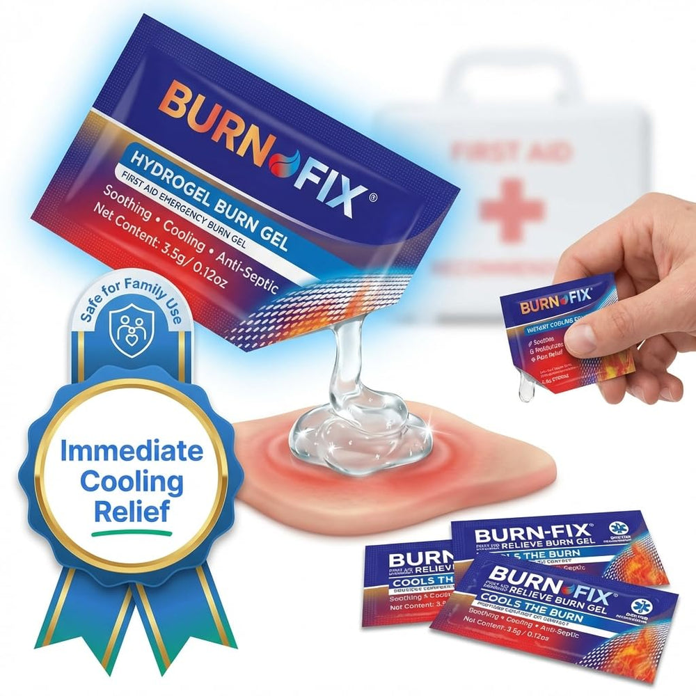 Comparación de tamaño BurnFIX contra mano, fácil de transportar