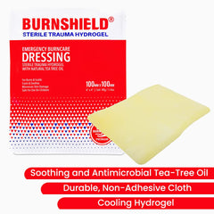 Burnshield junto a una mano para comparar tamaño y facilidad de uso